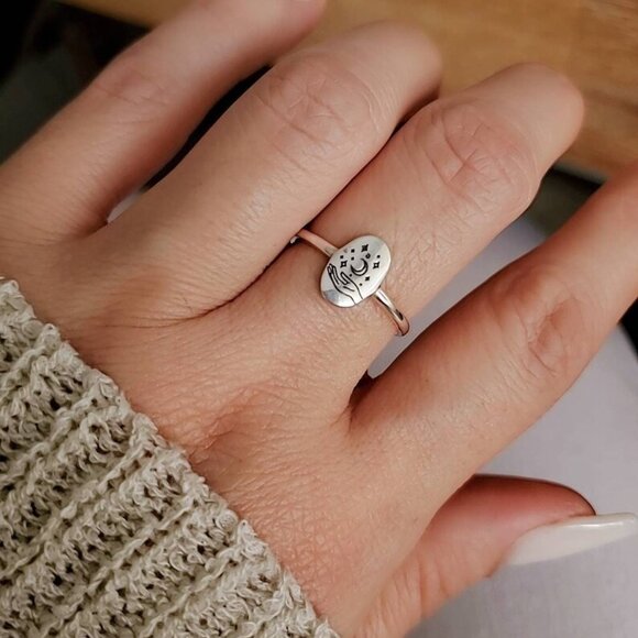 Sterling Silver Ring, Stars Moon Ring, Dainty Ring, 925 Silver Ring, Women Ring - Picture 8 of 10